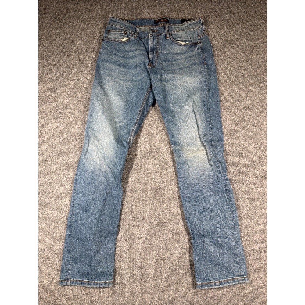 Ring of Fire Los Angeles Straight Jeans Mens 32x30 Blue Denim Stretch Distressed